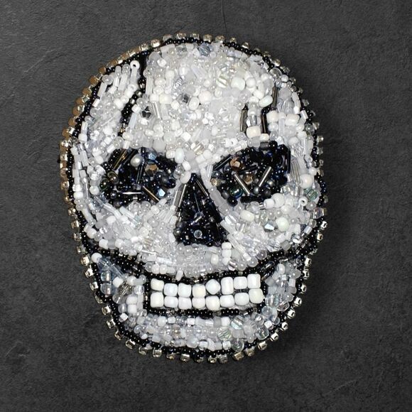 Murka Designer Hand beaded Skull Pin Brooch Large
